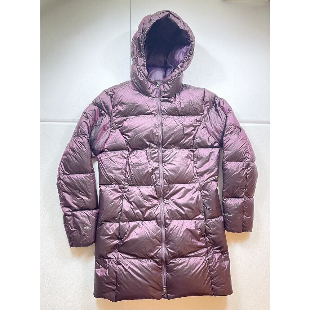 Eddie Bauer ParkaPuffer Jacket Womens M Purple Nylon EB550 Zip Long Sleeve